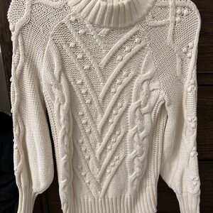 LOFT Ivory Cable Knit Turtleneck Sweater